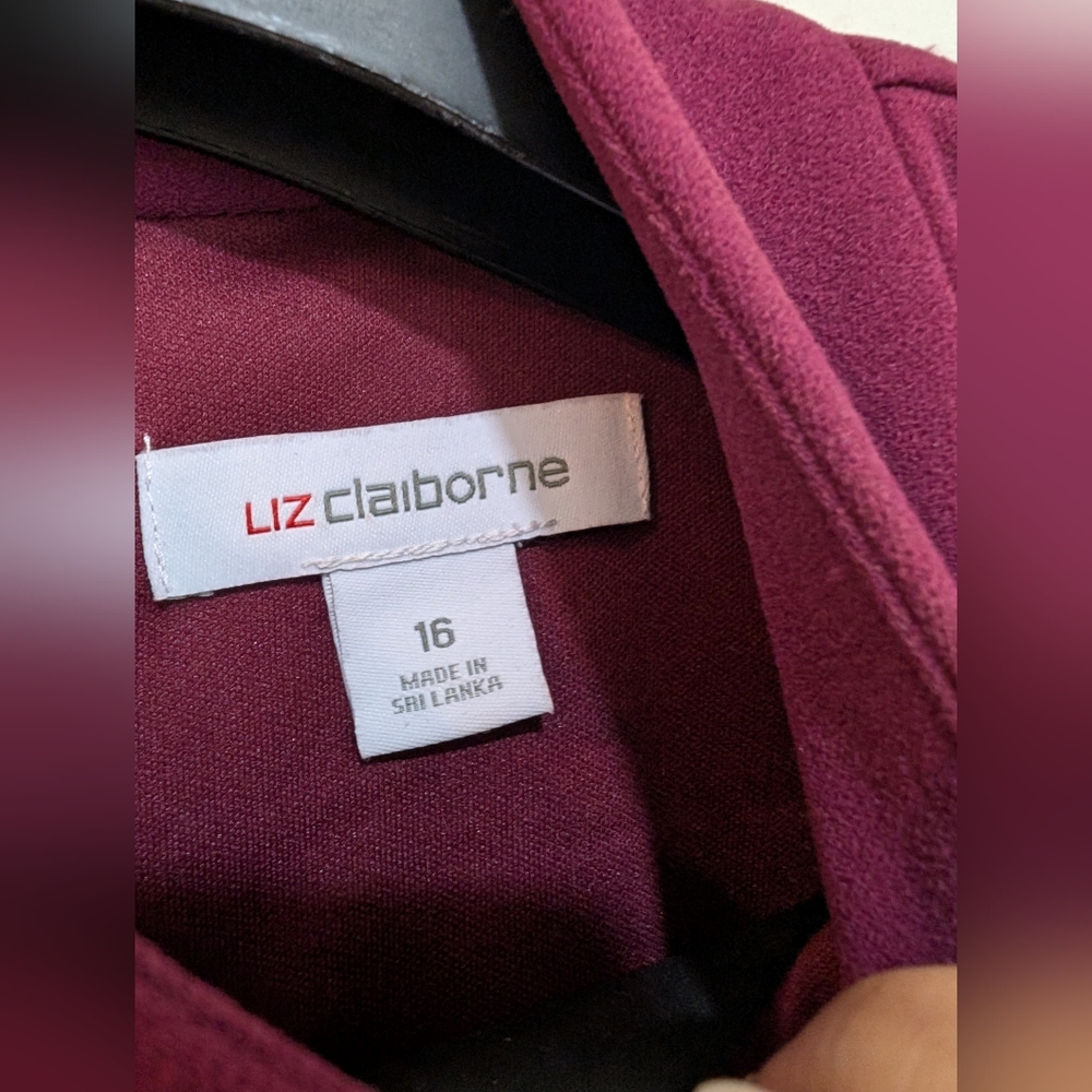 Liz Claiborne Burgundy Dress with Floral Lace Sleeves - Picture 3 of 4